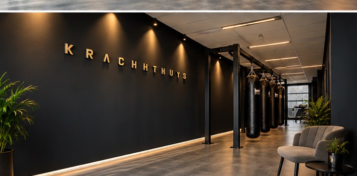 Zwarte Krachthuys wand met bokszakken